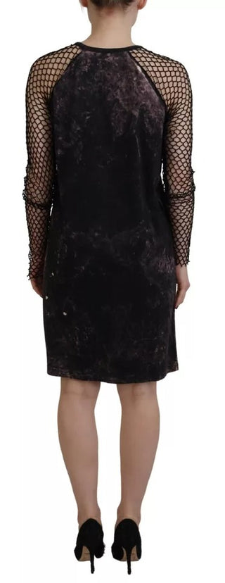 Schwarzes Batik-Mesh-Langarm-Kleid aus Baumwolle