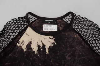 Schwarzes Batik-Mesh-Langarm-Kleid aus Baumwolle
