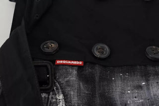Schwarzer Distressed A-Linien-Minirock aus Denim mit mittlerer Bundhöhe