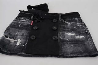 Schwarzer Distressed A-Linien-Minirock aus Denim mit mittlerer Bundhöhe