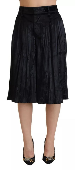 Schwarze plissierte High-Waist Cropped Hose mit weitem Bein