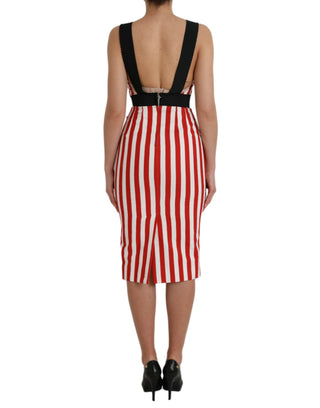 Vestido midi ajustado sin mangas con estampado floral rojo y blanco