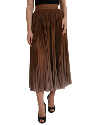 Brauner Falten-Midi-Rock mit hoher Taille aus Polyester