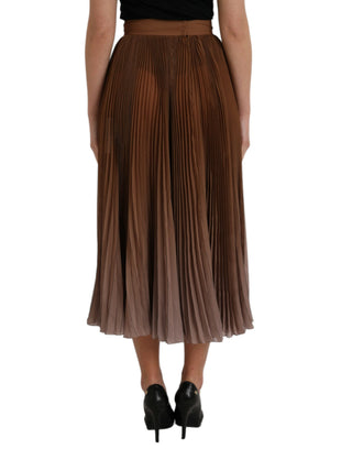 Brauner Falten-Midi-Rock mit hoher Taille aus Polyester
