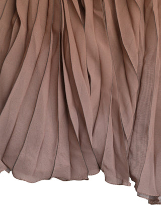 Brauner Falten-Midi-Rock mit hoher Taille aus Polyester