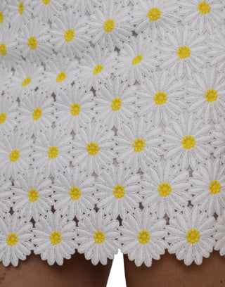 Falda corta línea A blanca con estampado floral