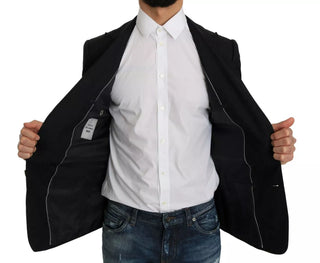 Blazer ajustado azul jacquard con estampado floral
