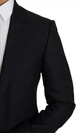 Blazer ajustado azul jacquard con estampado floral