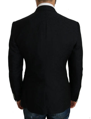 Blazer ajustado azul jacquard con estampado floral