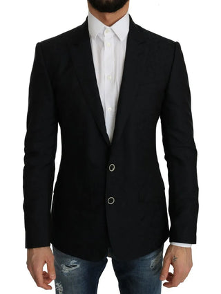 Blazer ajustado azul jacquard con estampado floral