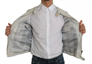 Lederweiße Biker Motorradjacke
