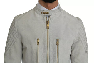Lederweiße Biker Motorradjacke