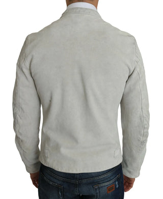 Lederweiße Biker Motorradjacke