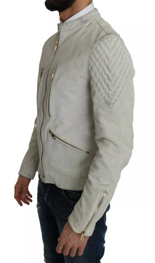 Lederweiße Biker Motorradjacke