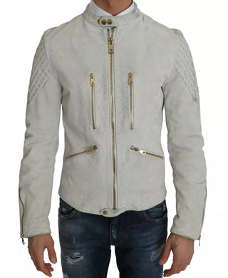 Lederweiße Biker Motorradjacke