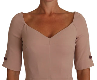Vestido midi tubo rosa polvo con botones de cristal