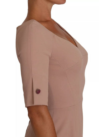 Vestido midi tubo rosa polvo con botones de cristal