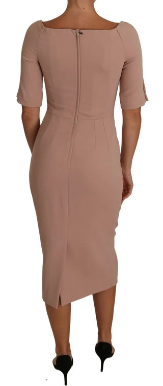 Vestido midi tubo rosa polvo con botones de cristal