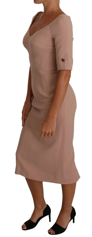 Vestido midi tubo rosa polvo con botones de cristal
