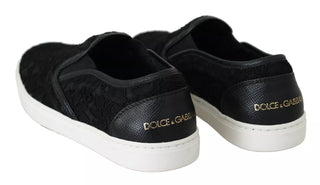 Schwarze Slip-On Sneaker aus Leder mit Spitzenlogo