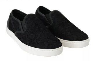 Schwarze Slip-On Sneaker aus Leder mit Spitzenlogo