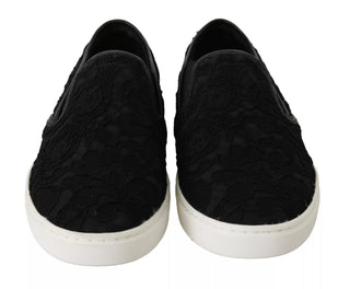 Schwarze Slip-On Sneaker aus Leder mit Spitzenlogo