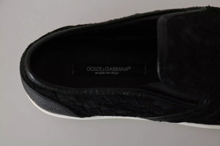 Schwarze Slip-On Sneaker aus Leder mit Spitzenlogo