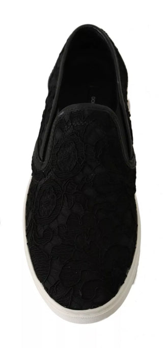 Schwarze Slip-On Sneaker aus Leder mit Spitzenlogo