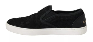 Schwarze Slip-On Sneaker aus Leder mit Spitzenlogo