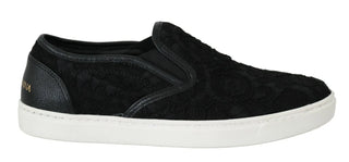 Schwarze Slip-On Sneaker aus Leder mit Spitzenlogo