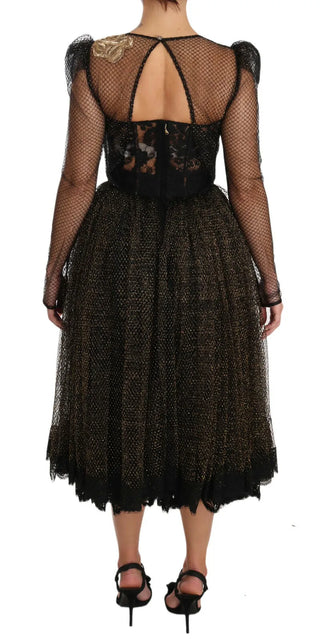 Schwarzes Gold Kristall Herz A-Linien-Kleid