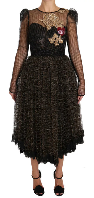 Schwarzes Gold Kristall Herz A-Linien-Kleid