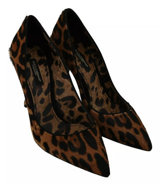 Braune Leopard Ponyfell High Heels Pumps Schuhe