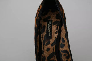 Braune Leopard Ponyfell High Heels Pumps Schuhe
