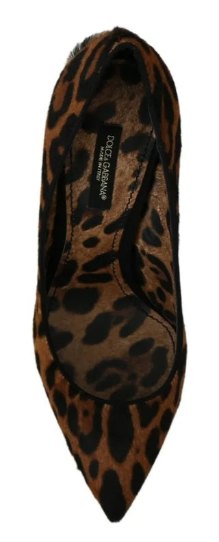 Braune Leopard Ponyfell High Heels Pumps Schuhe