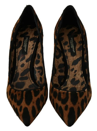 Braune Leopard Ponyfell High Heels Pumps Schuhe