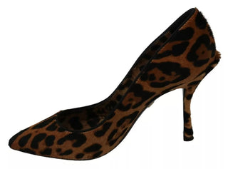 Braune Leopard Ponyfell High Heels Pumps Schuhe