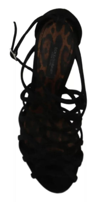 Zapatos de tacón de aguja con correa al tobillo de ante negro