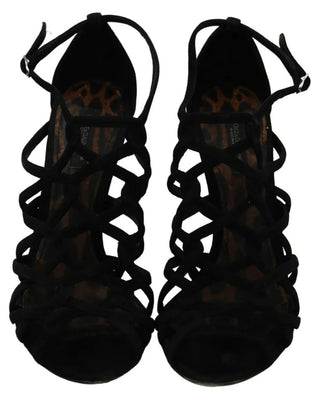 Zapatos de tacón de aguja con correa al tobillo de ante negro