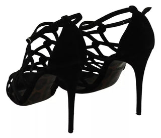 Zapatos de tacón de aguja con correa al tobillo de ante negro