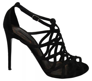 Zapatos de tacón de aguja con correa al tobillo de ante negro