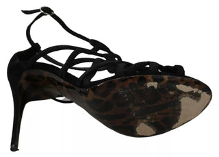 Zapatos de tacón de aguja con correa al tobillo de ante negro