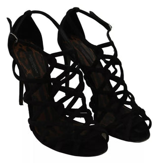 Zapatos de tacón de aguja con correa al tobillo de ante negro