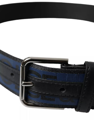 Schwarzer blauer Logo-Gürtel mit silberner Metallschnalle