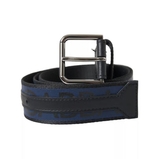 Schwarzer blauer Logo-Gürtel mit silberner Metallschnalle