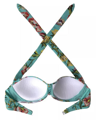 Top de bikini de playa con estampado floral verde menta