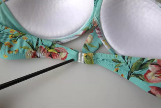 Top de bikini de playa con estampado floral verde menta