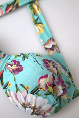 Top de bikini de playa con estampado floral verde menta