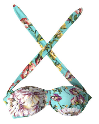 Top de bikini de playa con estampado floral verde menta