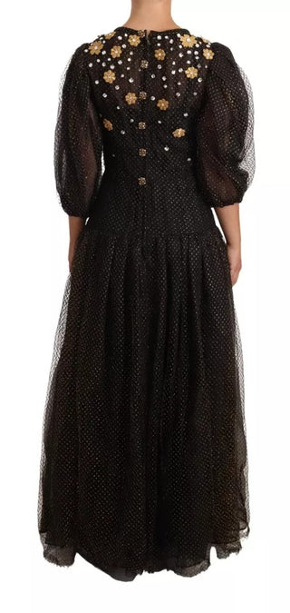 Schwarzes Maxiballkleid mit floralen Kristallen